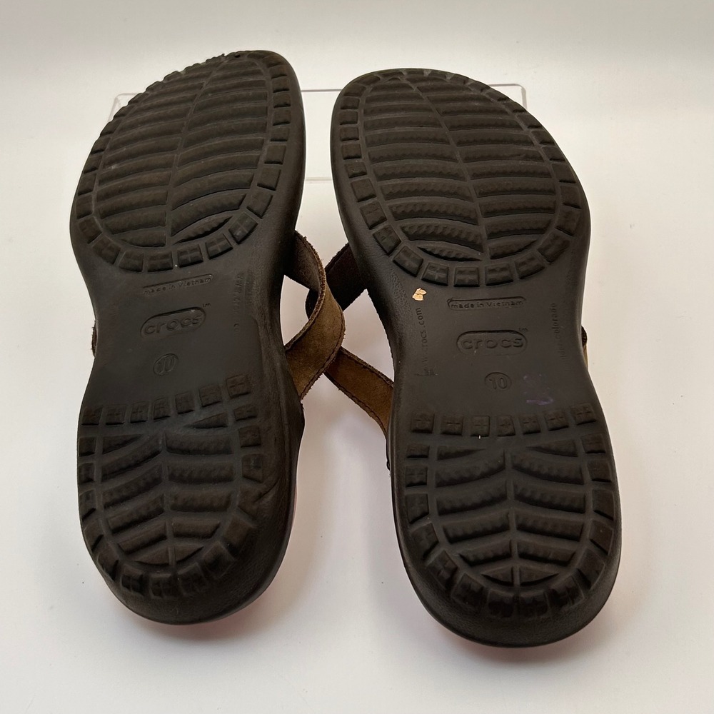 Crocs Capri IV Flip Flop Women 10 Brown Pink Suede Leather Strap 11211 Gorpcore - Picture 5 of 5